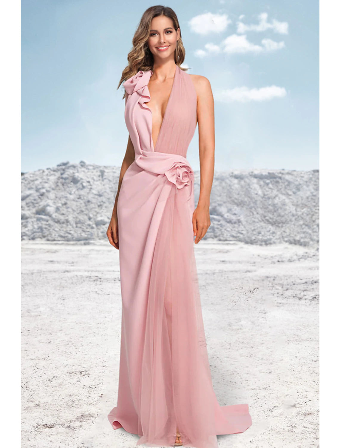 Wholesale Mermaid / Trumpet Evening Gown Party Dress Formal Wedding Party Sweep / Brush Train Sleeveless Halter Neck Satin with Ruched